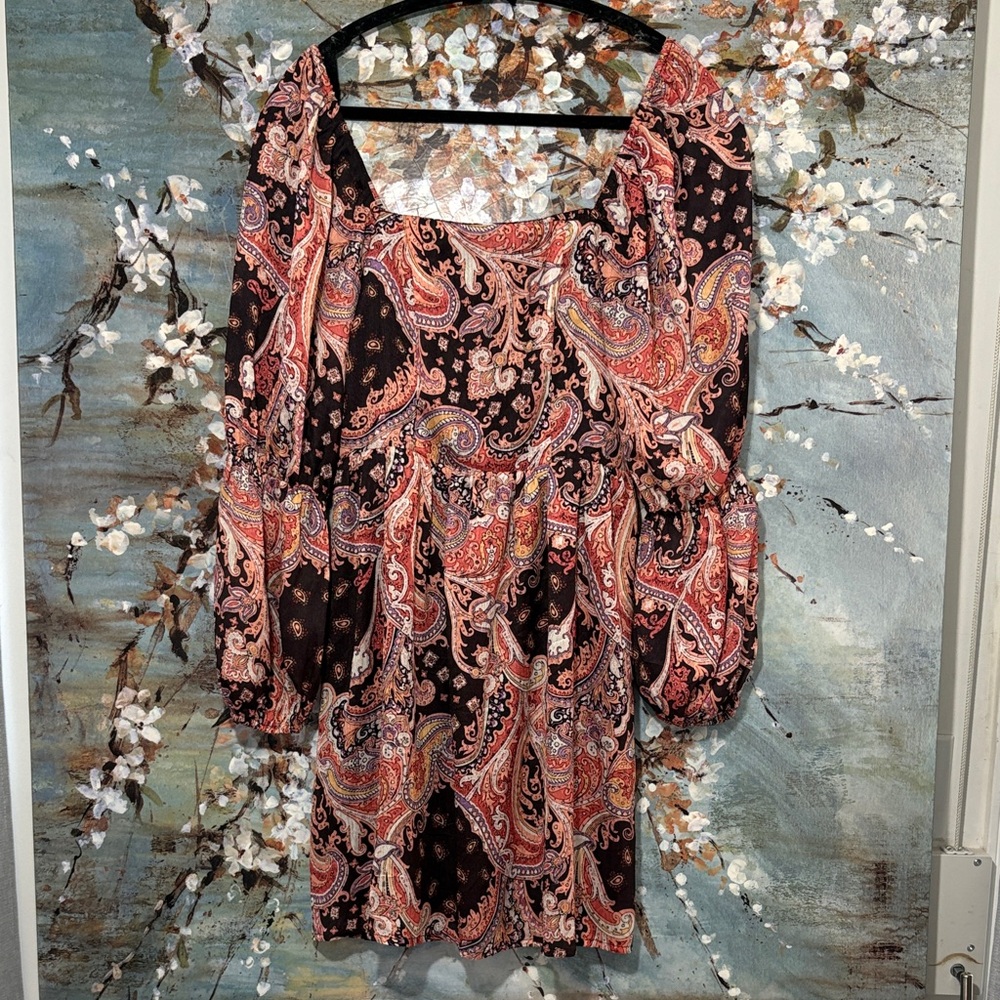 NSR Black and Pink Paisley Long Sleeve Dress beautiful!